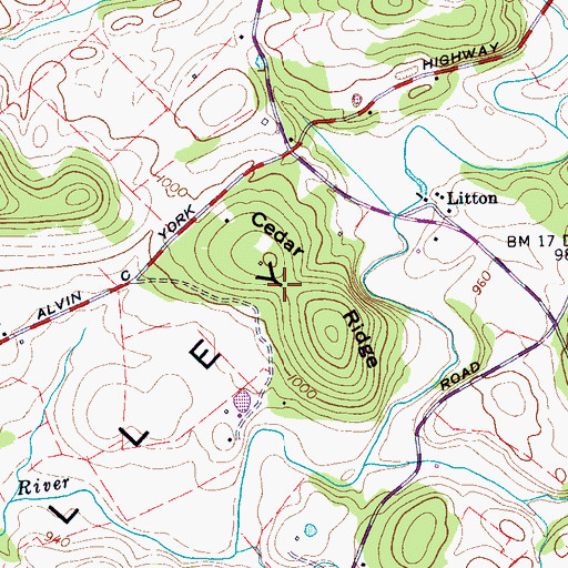 Topographic Map of Cedar Ridge, TN