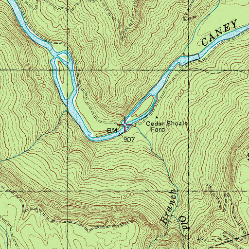 Topographic Map of Cedar Shoals Ford, TN