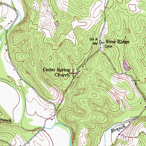 Topographic Map of Cedar Spring Church, TN