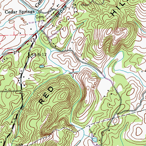 Topographic Map of Cedar Springs Branch, TN