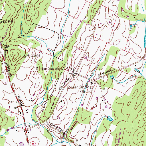 Topographic Map of Cedar Springs Cemetery, TN