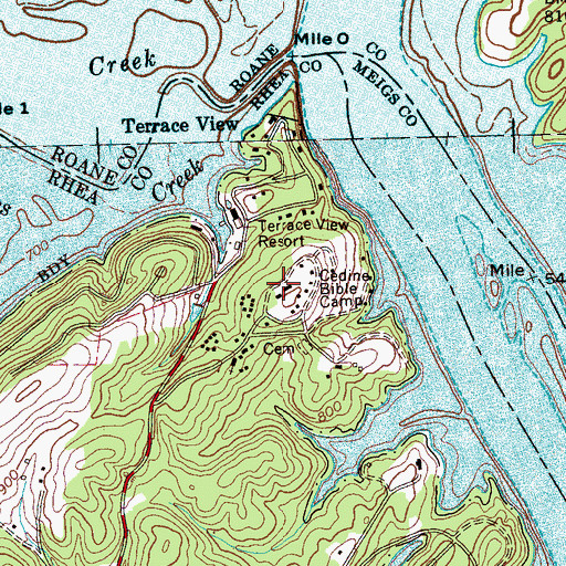Topographic Map of Cedine Bible Camp, TN