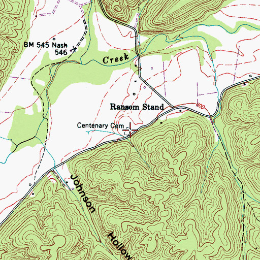Topographic Map of Centenary Cemetery, TN