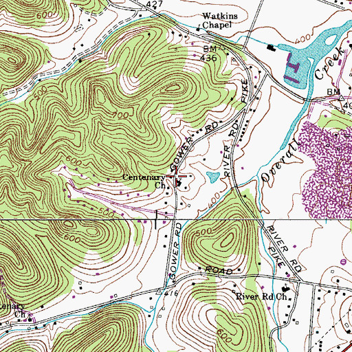 Topographic Map of Centenary Church, TN