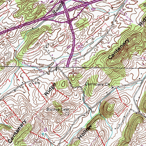 Topographic Map of Centenary Ridge, TN