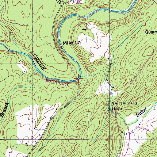 Topographic Map of Center Bridge, TN
