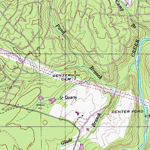 Topographic Map of Center Cemetery, TN