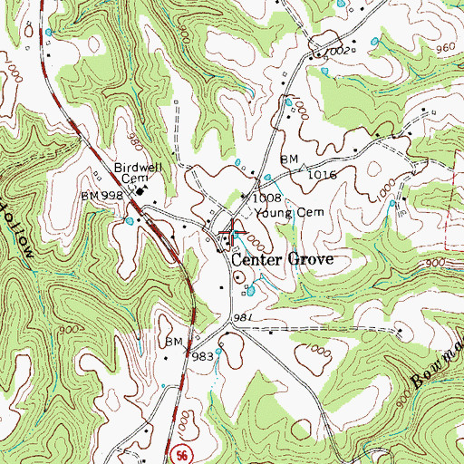 Topographic Map of Center Grove, TN