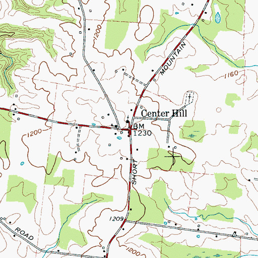 Topographic Map of Center Hill, TN