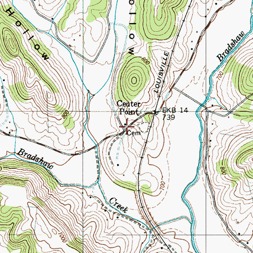 Topographic Map of Center Point, TN