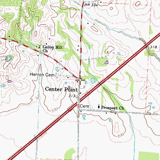 Topographic Map of Center Point, TN