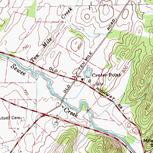 Topographic Map of Center Point, TN