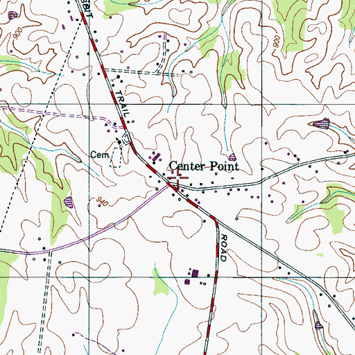 Topographic Map of Center Point, TN