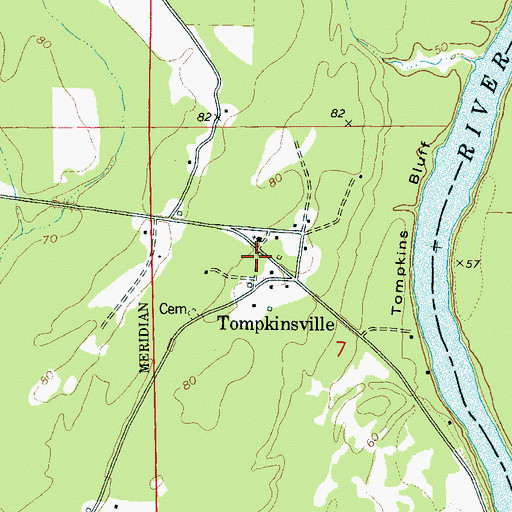 Topographic Map of Tompkinsville, AL