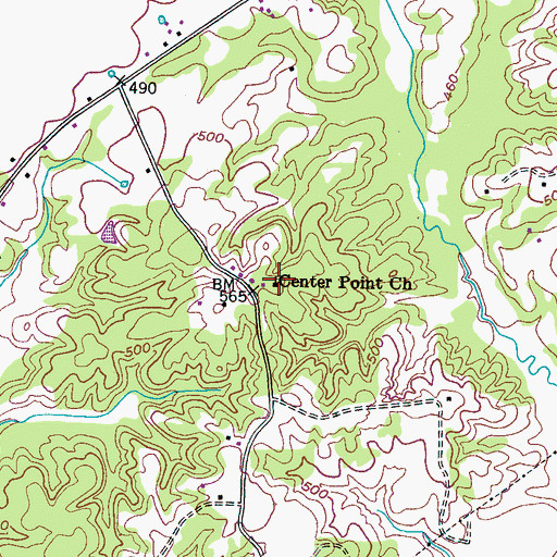 Topographic Map of Center Point Church, TN