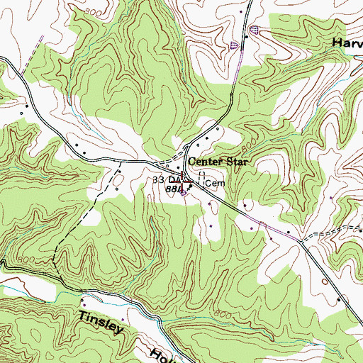 Topographic Map of Center Star, TN