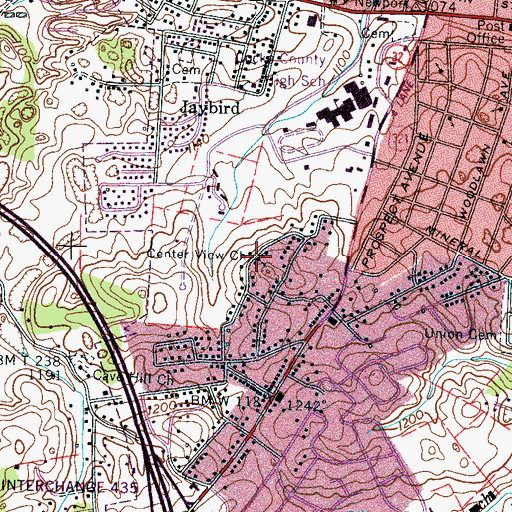 Topographic Map of Center View Church, TN