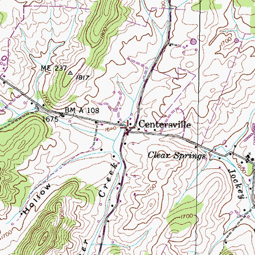 Topographic Map of Centersville, TN