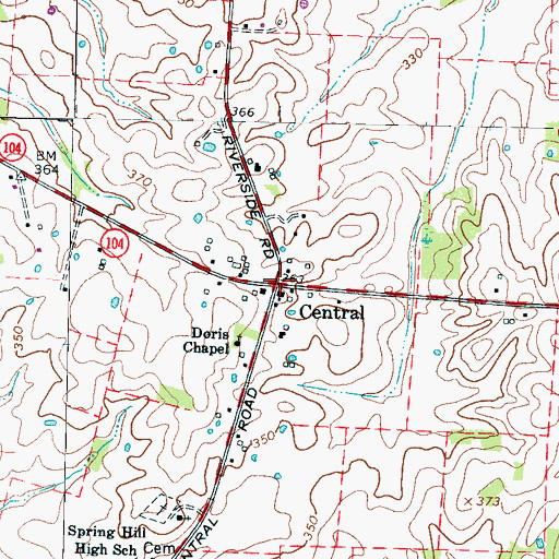 Topographic Map of Central, TN