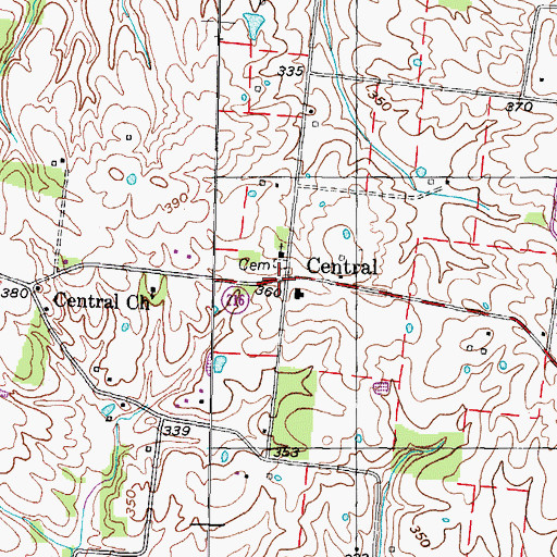 Topographic Map of Central, TN