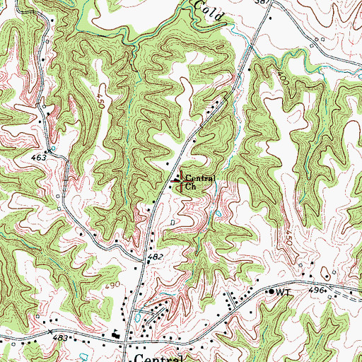 Topographic Map of Central Church, TN