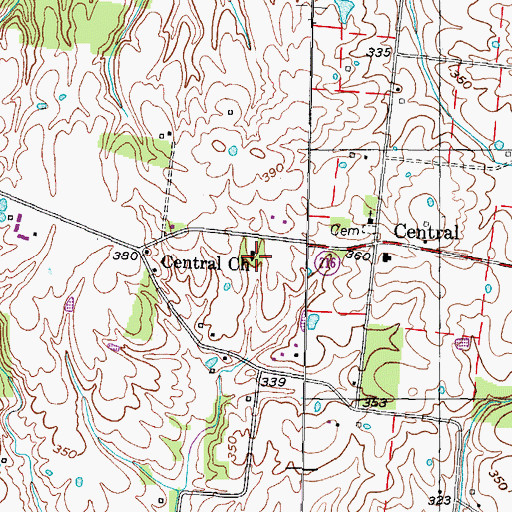 Topographic Map of Central Church, TN