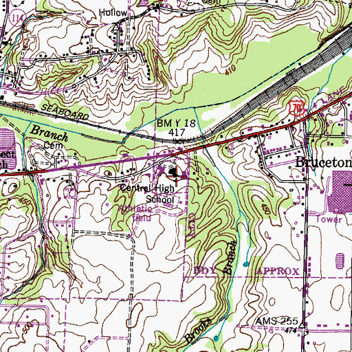 Topographic Map of Central High School, TN