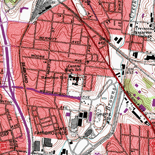 Topographic Map of Central High School, TN