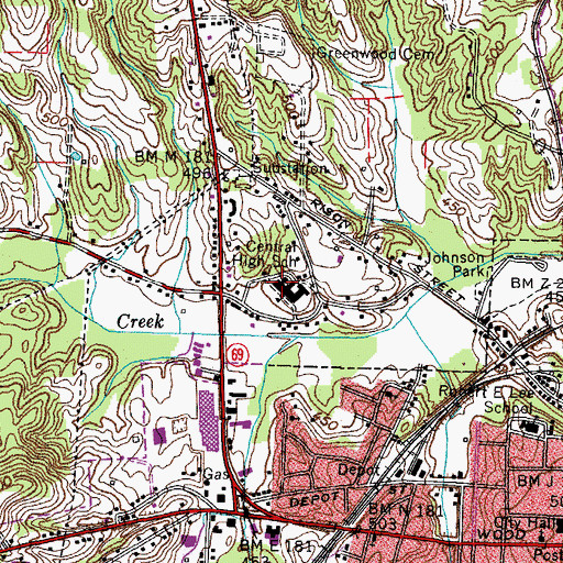 Topographic Map of Central High School, TN