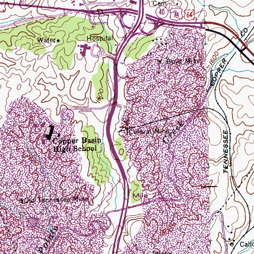 Topographic Map of Central Mine, TN