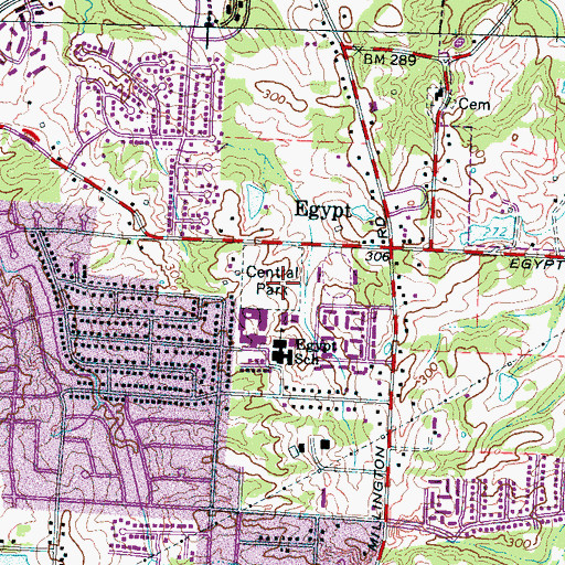 Topographic Map of Central Park, TN