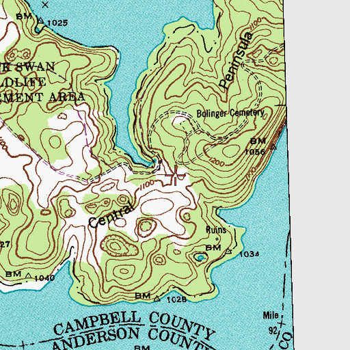 Topographic Map of Central Peninsula, TN