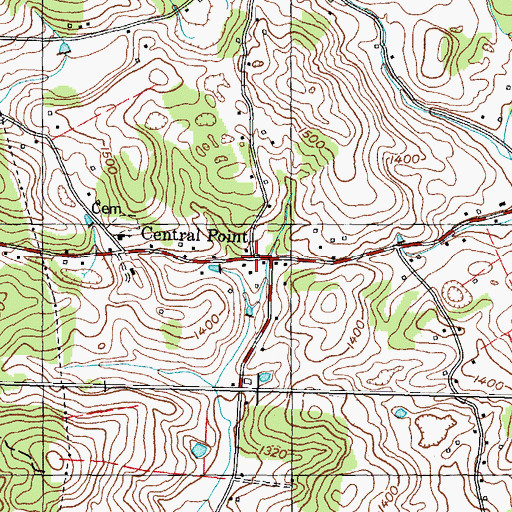 Topographic Map of Central Point, TN