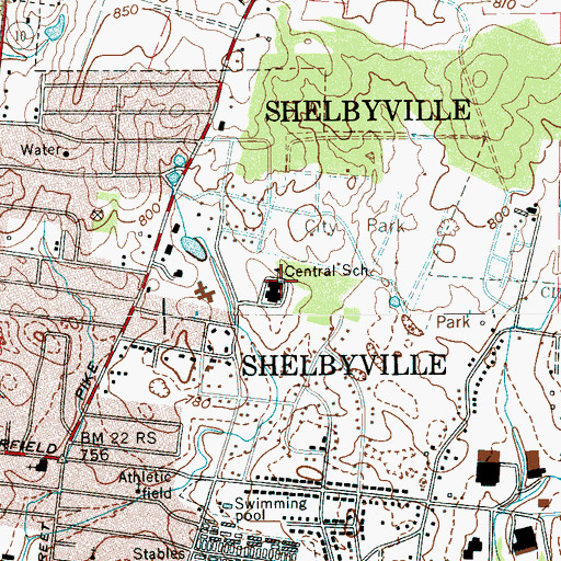 Topographic Map of Central School, TN
