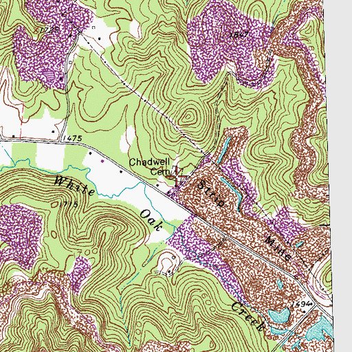 Topographic Map of Chadwell Cemetery, TN