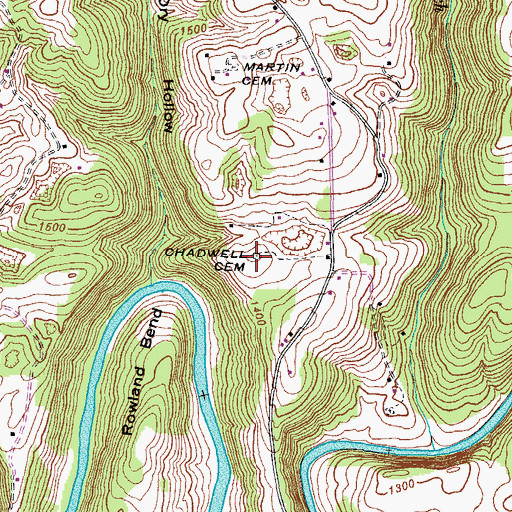 Topographic Map of Chadwell Cemetery, TN