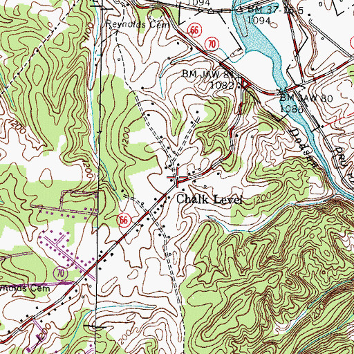 Topographic Map of Chalk Level, TN