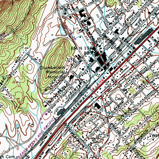 Topographic Map of Chamberlain Memorial Hospital, TN