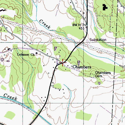 Topographic Map of Chambers, TN