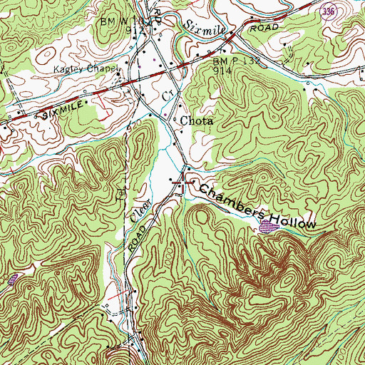 Topographic Map of Chambers Hollow, TN