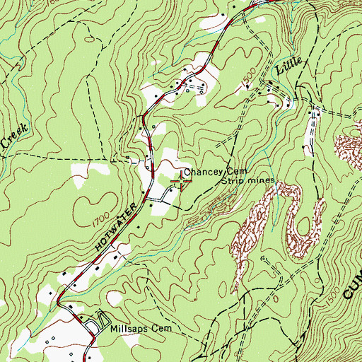 Topographic Map of Chancey Cemetery, TN
