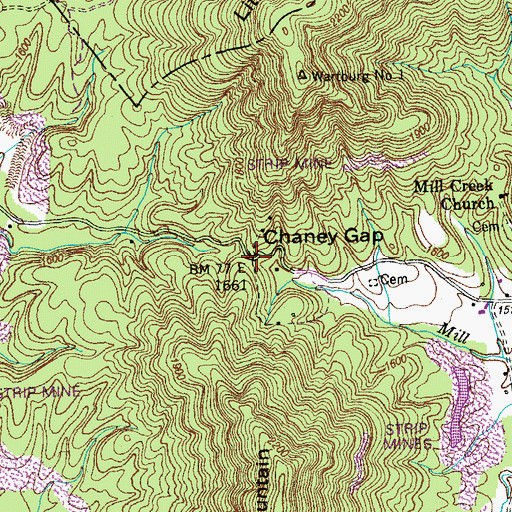 Topographic Map of Chaney Gap, TN