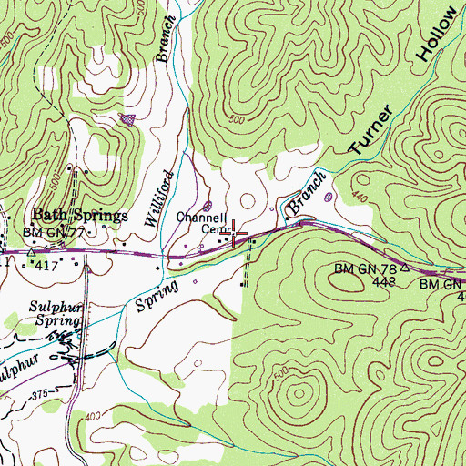 Topographic Map of Channell Cemetery, TN