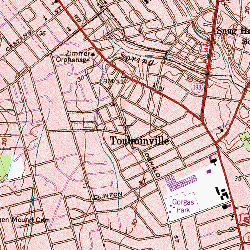 Topographic Map of Toulminville, AL