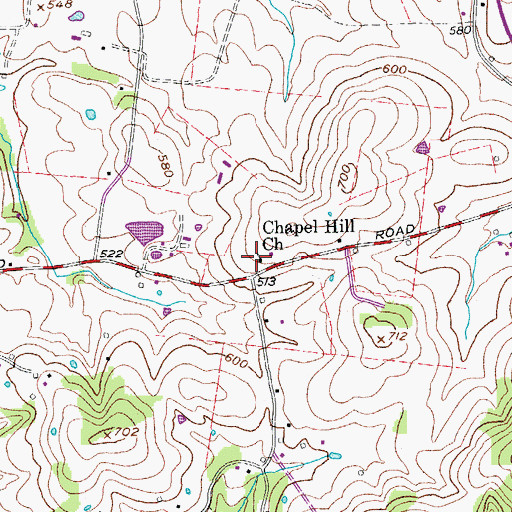 Topographic Map of Chapel Hill Church, TN