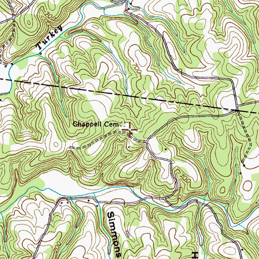 Topographic Map of Chappell Cemetery, TN