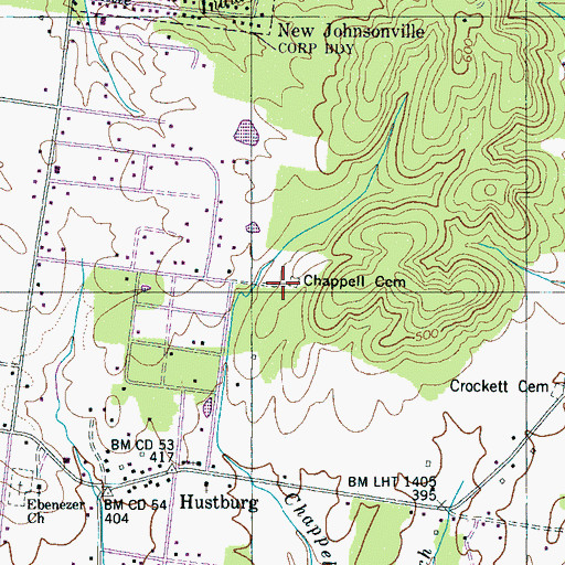 Topographic Map of Chappell Cemetery, TN