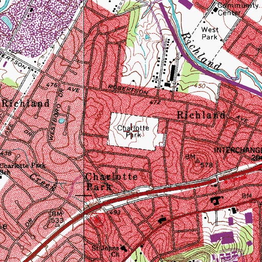 Topographic Map of Charlotte Park, TN