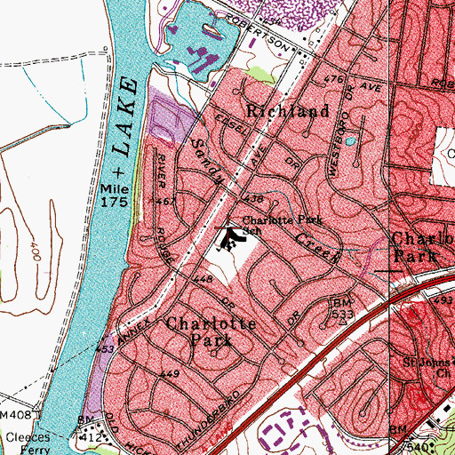 Topographic Map of Charlotte Park School, TN
