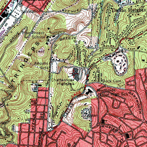 Topographic Map of Chattanooga High School, TN